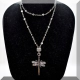 J134. Chain necklace with crystals and pave diamond dragonfly pendant.